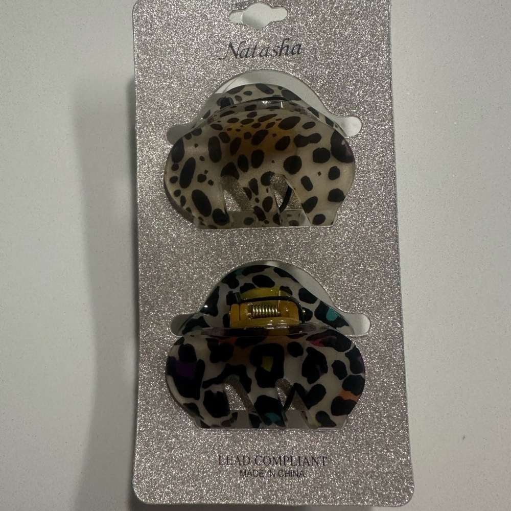 Natasha Couture Animal Print Hair Clips - Black and Brown
